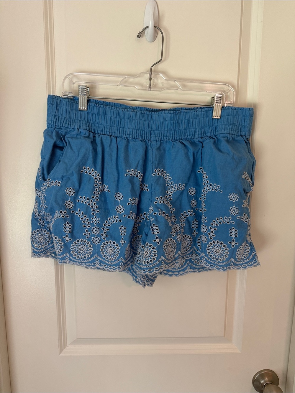 Blue eyelet shorts